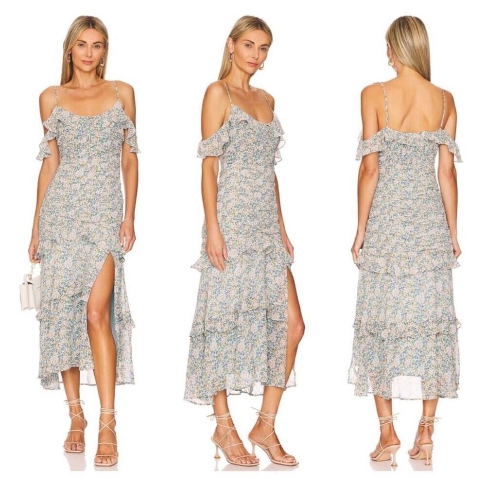 ASTR Daisy Dell Midi Dress Floral Ruffle Maxi Dress Small